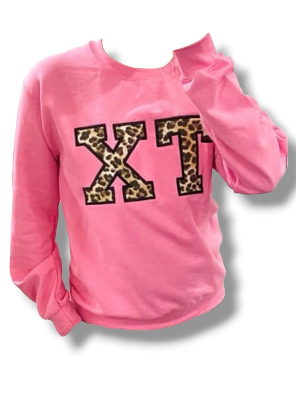 Woman’s 🩷 Pink Crewneck Sweatshirt with Leopard TX Letters